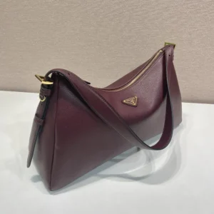 Prada Women Aimée Large Leather Shoulder Bag-Maroon 1BC228