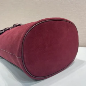 Prada Women Buckle Belted Suede Bucket Bag-Burgundy 1BE085