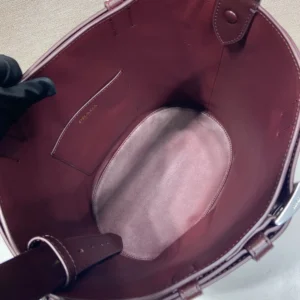 Prada Women Buckle Belted Suede Bucket Bag-Burgundy 1BE085