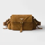 Prada Women Explore Medium Suede Shoulder Bag With Flap-Brown 1BD394