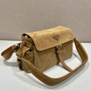 Prada Women Explore Medium Suede Shoulder Bag With Flap-Brown 1BD394