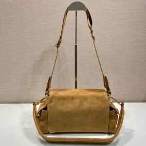 Prada Women Explore Medium Suede Shoulder Bag With Flap-Brown 1BD394