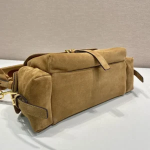 Prada Women Explore Medium Suede Shoulder Bag With Flap-Brown 1BD394