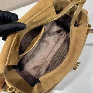 Prada Women Explore Medium Suede Shoulder Bag With Flap-Brown 1BD394