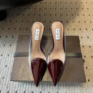 Alaia Women Le Cœur Mules In Patent Leather-Maroon AA3M053
