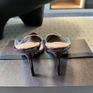 Alaia Women Le Cœur Mules In Patent Leather-Maroon AA3M053