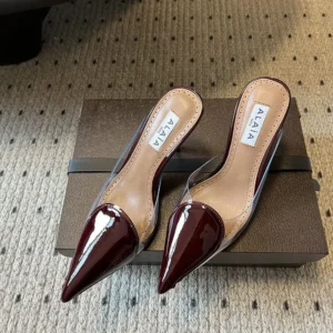 Alaia Women Le Cœur Mules In Patent Leather-Maroon AA3M053