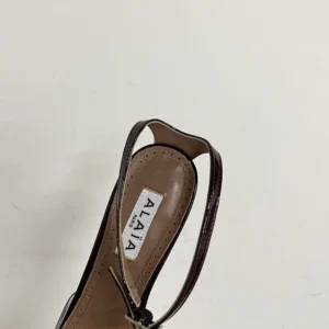 Alaia Women Le Cœur Slingbacks In Patent Leather-Maroon AA3E083