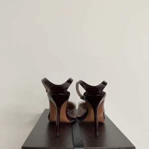 Alaia Women Le Cœur Slingbacks In Patent Leather-Maroon AA3E083