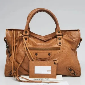 Balenciaga Women Le City Medium Bag Metallized in Brown