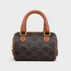 Celine Women Mini Boston in Triomphe Canvas and Calfskin-Tan