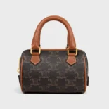 Celine Women Mini Boston in Triomphe Canvas and Calfskin-Tan