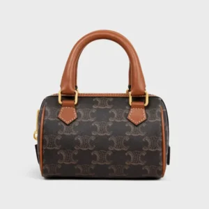Celine Women Mini Boston in Triomphe Canvas and Calfskin-Tan