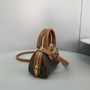 Celine Women Mini Boston in Triomphe Canvas and Calfskin-Tan