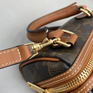 Celine Women Mini Boston in Triomphe Canvas and Calfskin-Tan