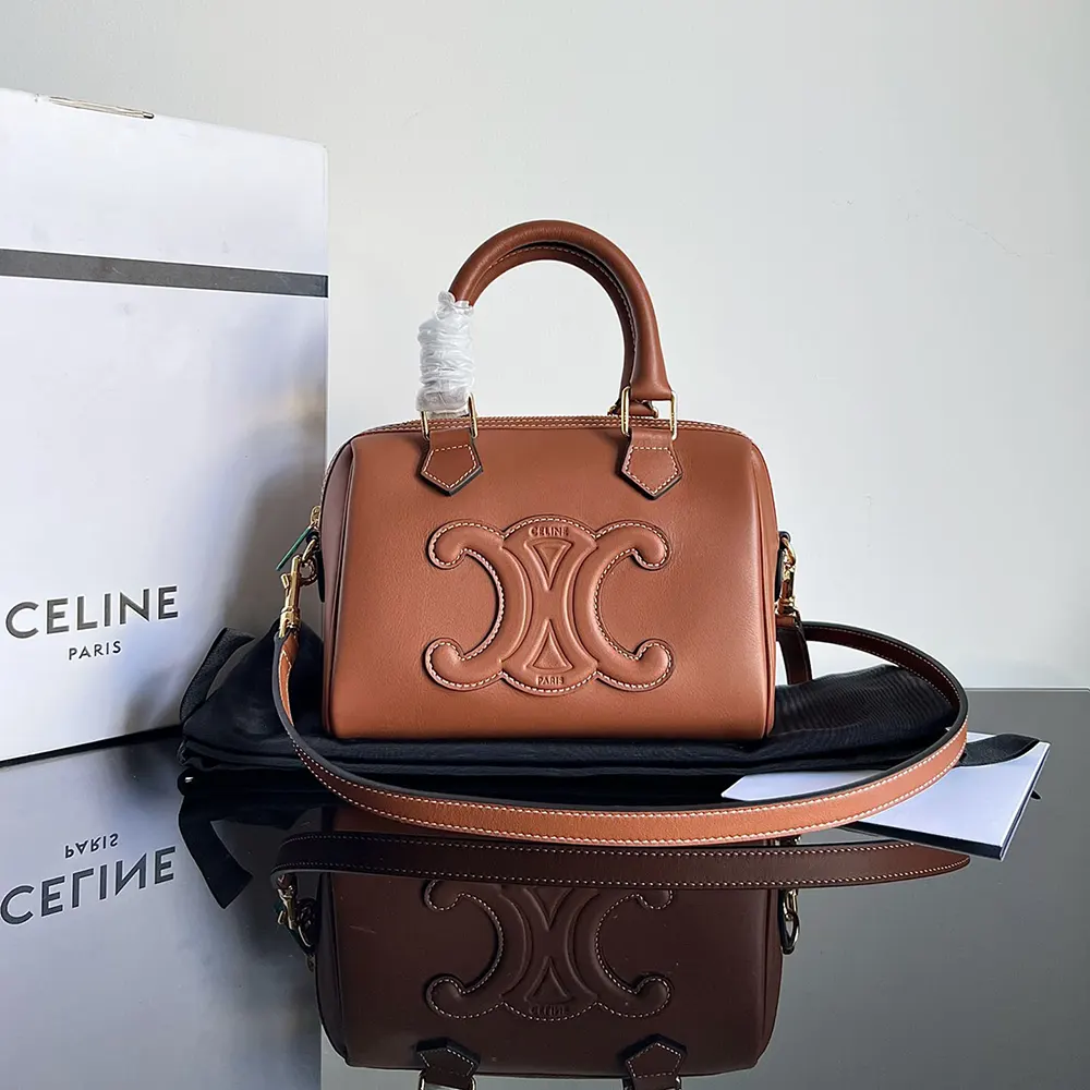 Celine Women Small Boston in Smooth Calfskin-Brown 113773DU3
