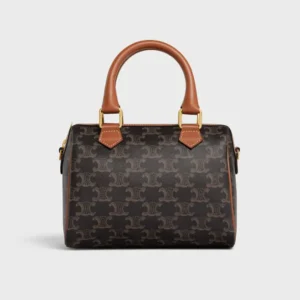 Celine Women Small Boston in Triomphe Canvas and Calfskin-Tan