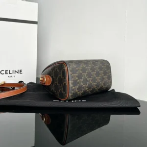Celine Women Small Boston in Triomphe Canvas and Calfskin-Tan