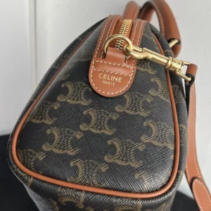 Celine Women Small Boston in Triomphe Canvas and Calfskin-Tan