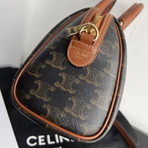 Celine Women Small Boston in Triomphe Canvas and Calfskin-TanCeline Women Small Boston in Triomphe Canvas and Calfskin-Tan