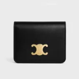 Celine Women Triomphe Compact Wallet In Shiny Calfskin 10K623DPV