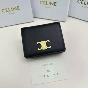 Celine Women Triomphe Compact Wallet In Shiny Calfskin 10K623DPV