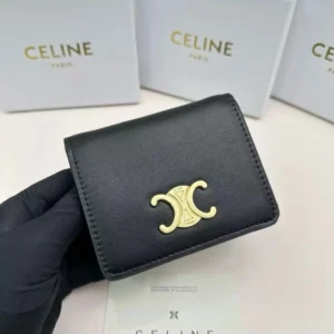 Celine Women Triomphe Compact Wallet In Shiny Calfskin 10K623DPV