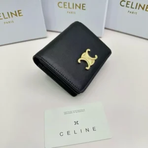 Celine Women Triomphe Compact Wallet In Shiny Calfskin 10K623DPV