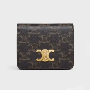 Celine Women Triomphe Compact Wallet In Triomphe Canvas 10K622CQH