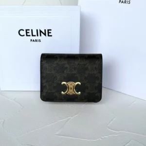 Celine Women Triomphe Compact Wallet In Triomphe Canvas 10K622CQH