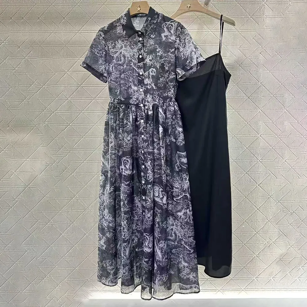 Dior Women Dioriviera Mid-length Shirt Dress Gray and White Cotton Muslin