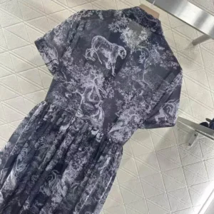 Dior Women Dioriviera Mid-length Shirt Dress Gray and White Cotton Muslin