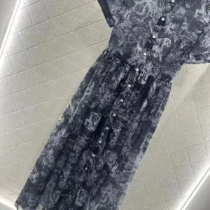 Dior Women Dioriviera Mid-length Shirt Dress Gray and White Cotton Muslin