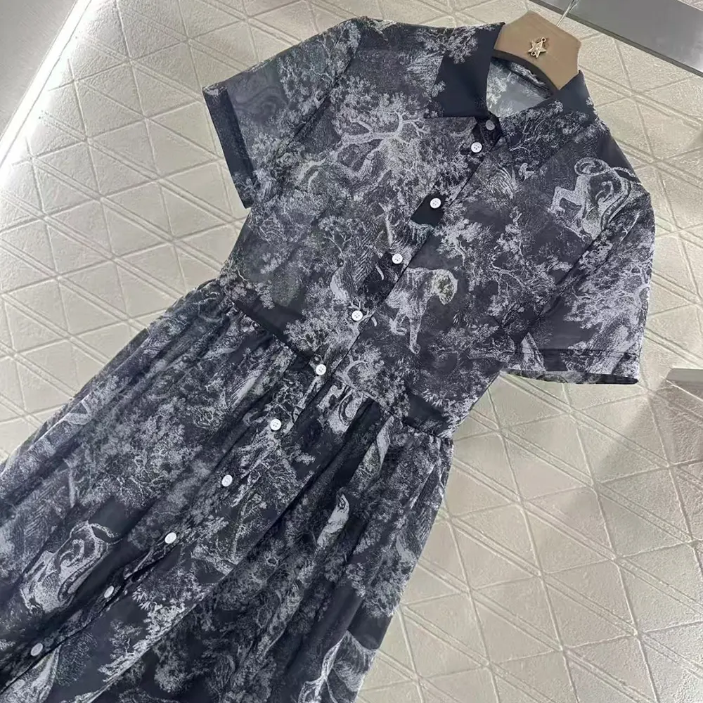 Dior Women Dioriviera Mid-length Shirt Dress Gray and White Cotton Muslin