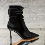 Dior Women Lace-up Ankle Boot Black Patent CalfskinDior Women Lace-up Ankle Boot Black Patent Calfskin