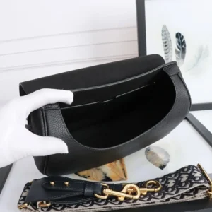 Dior Women Large Dior Bobby Bag Black Grained Calfskin with Embroidered Shoulder Strap