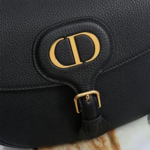 Dior Women Large Dior Bobby Bag Black Grained Calfskin with Embroidered Shoulder Strap