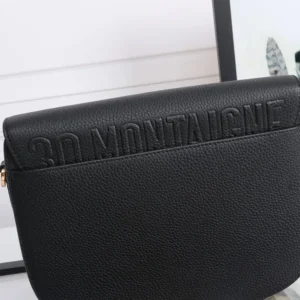 Dior Women Large Dior Bobby Bag Black Grained Calfskin with Embroidered Shoulder Strap
