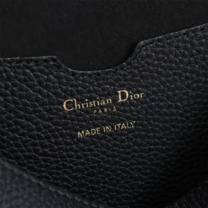 Dior Women Large Dior Bobby Bag Black Grained Calfskin with Embroidered Shoulder Strap