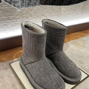 Fendi Women Apres Chic Gray FF Suede Low Boots 8T8606ASA1F1TP7