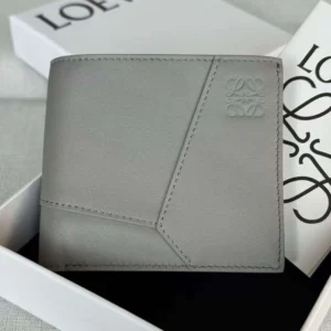 Loewe Unisex Puzzle Bifold Wallet Calfskin Leather-Gray