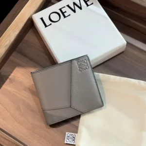 Loewe Unisex Puzzle Bifold Wallet Calfskin Leather-Gray