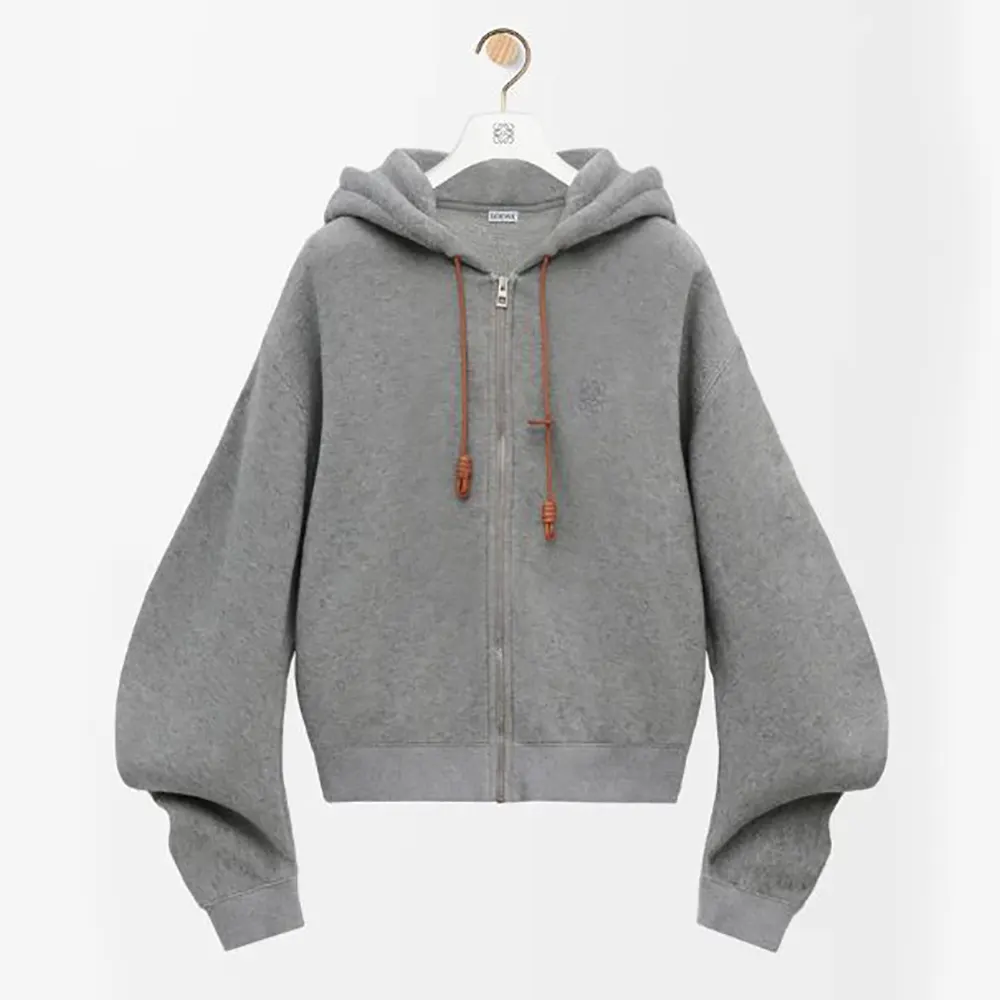 Loewe Women Flamenco Hoodie in Cotton and Cashmere-Grey