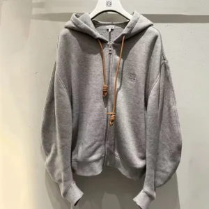 Loewe Women Flamenco Hoodie in Cotton and Cashmere-Grey