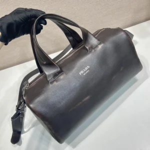 Prada Unisex Small Nappa Leather Duffle Bag-Dark Brown 2VC046