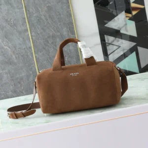 Prada Unisex Small Suede Duffle Bag-Coffee 2VC046