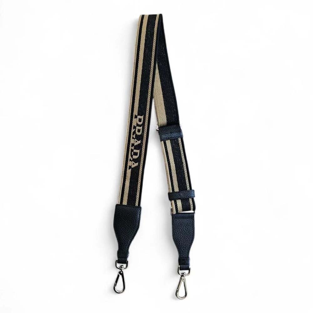 Prada Women Shoulder Strap with Silver-tone Hardware and Embroidered Logo