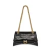 Balenciaga Women Small Crush Shoulder Bag in Black Shiny Crocodile Embossed Leather