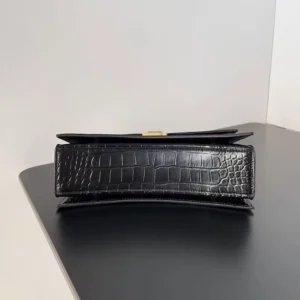 Balenciaga Women Small Crush Shoulder Bag in Black Shiny Crocodile Embossed Leather