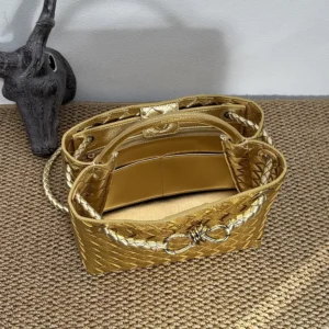 Bottega Veneta Women Small Andiamo Handle Bag in Intrecciato Leather-Gold
